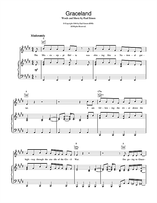 Learn to play Paul Simon Graceland sheet music for Piano, Vocal & Guitar (Right-Hand Melody) in minutes. Paul Simon Graceland sheet music notes and chords. Download Printable PDF.