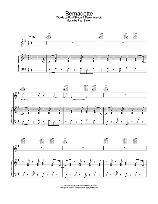 Learn to play Paul Simon Bernadette sheet music for Piano, Vocal & Guitar in minutes. Paul Simon Bernadette sheet music notes and chords. Download Printable PDF.