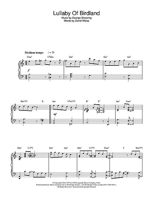 Learn to play Benny Golson Lullaby Of Birdland sheet music for Piano in minutes. Benny Golson Lullaby Of Birdland sheet music notes and chords. Download Printable PDF.