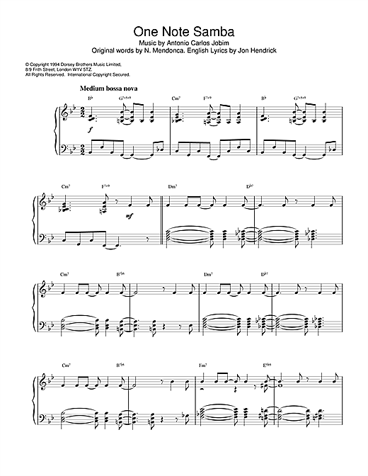 Learn to play Newton Mendonca One Note Samba sheet music for Piano in minutes. Newton Mendonca One Note Samba sheet music notes and chords. Download Printable PDF.