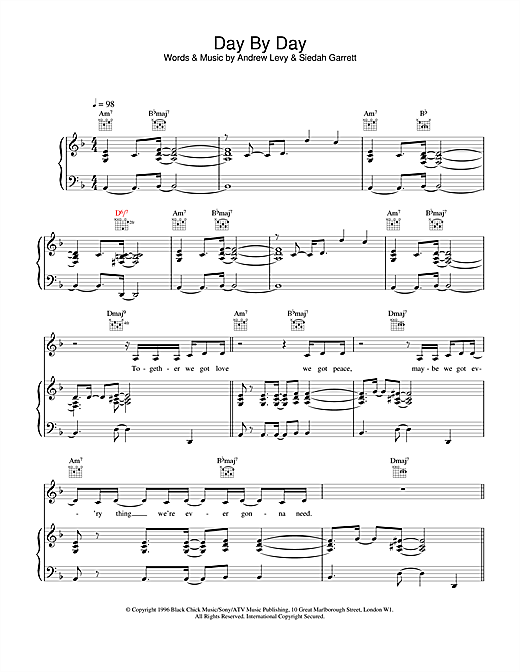 Learn to play The Brand New Heavies Day By Day sheet music for Piano, Vocal & Guitar in minutes. The Brand New Heavies Day By Day sheet music notes and chords. Download Printable PDF.