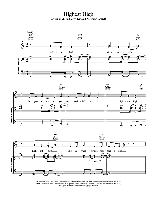 Learn to play The Brand New Heavies Highest High sheet music for Piano, Vocal & Guitar in minutes. The Brand New Heavies Highest High sheet music notes and chords. Download Printable PDF.