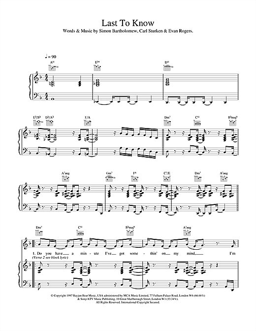 Learn to play The Brand New Heavies Last To Know sheet music for Piano, Vocal & Guitar in minutes. The Brand New Heavies Last To Know sheet music notes and chords. Download Printable PDF.