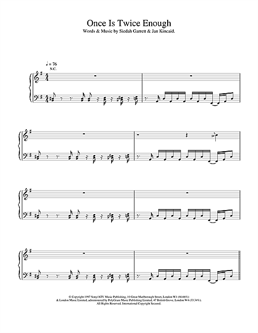 Learn to play The Brand New Heavies Once Is Twice Enough sheet music for Piano, Vocal & Guitar in minutes. The Brand New Heavies Once Is Twice Enough sheet music notes and chords. Download Printable PDF.