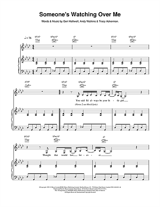 Learn to play Geri Halliwell Someone's Watching Over Me sheet music for Violin in minutes. Geri Halliwell Someone's Watching Over Me sheet music notes and chords. Download Printable PDF.