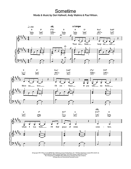 Learn to play Geri Halliwell Sometime sheet music for Piano, Vocal & Guitar in minutes. Geri Halliwell Sometime sheet music notes and chords. Download Printable PDF.