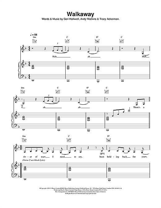 Learn to play Geri Halliwell Walkaway sheet music for Piano, Vocal & Guitar (Right-Hand Melody) in minutes. Geri Halliwell Walkaway sheet music notes and chords. Download Printable PDF.