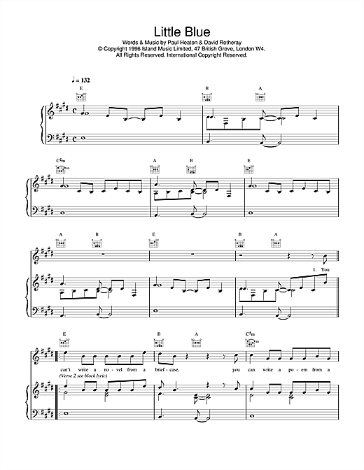 Learn to play The Beautiful South Little Blue sheet music for Piano, Vocal & Guitar (Right-Hand Melody) in minutes. The Beautiful South Little Blue sheet music notes and chords. Download Printable PDF.