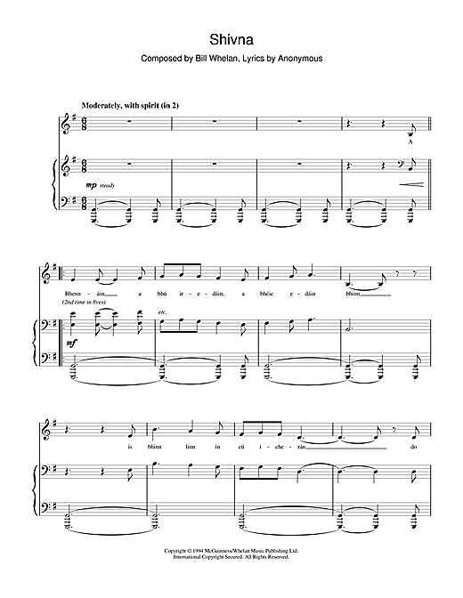 Learn to play Bill Whelan Shivna (from Riverdance) sheet music for Piano in minutes. Bill Whelan Shivna (from Riverdance) sheet music notes and chords. Download Printable PDF.