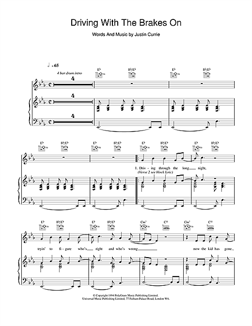 Learn to play Del Amitri Driving With The Brakes On sheet music for Piano, Vocal & Guitar (Right-Hand Melody) in minutes. Del Amitri Driving With The Brakes On sheet music notes and chords. Download Printable PDF.