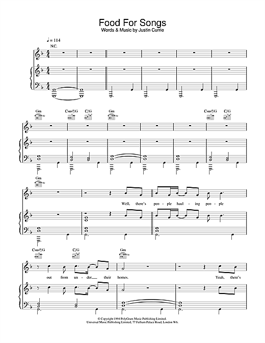 Learn to play Del Amitri Food For Songs sheet music for Piano, Vocal & Guitar (Right-Hand Melody) in minutes. Del Amitri Food For Songs sheet music notes and chords. Download Printable PDF.