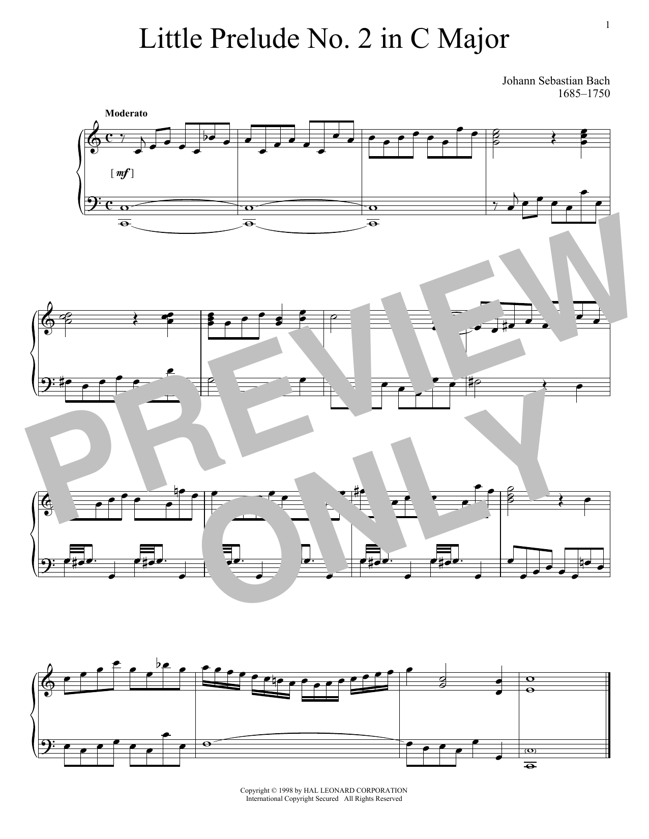 Learn to play Johann Sebastian Bach Little Prelude No. 2 in C Major sheet music for Piano in minutes. Johann Sebastian Bach Little Prelude No. 2 in C Major sheet music notes and chords. Download Printable PDF.
