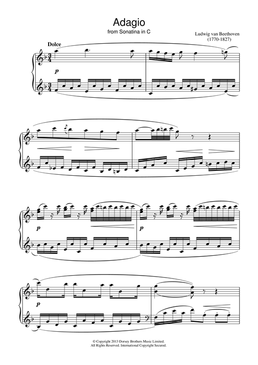 Learn to play Ludwig van Beethoven Adagio Sonatina In C sheet music for Piano in minutes. Ludwig van Beethoven Adagio Sonatina In C sheet music notes and chords. Download Printable PDF.