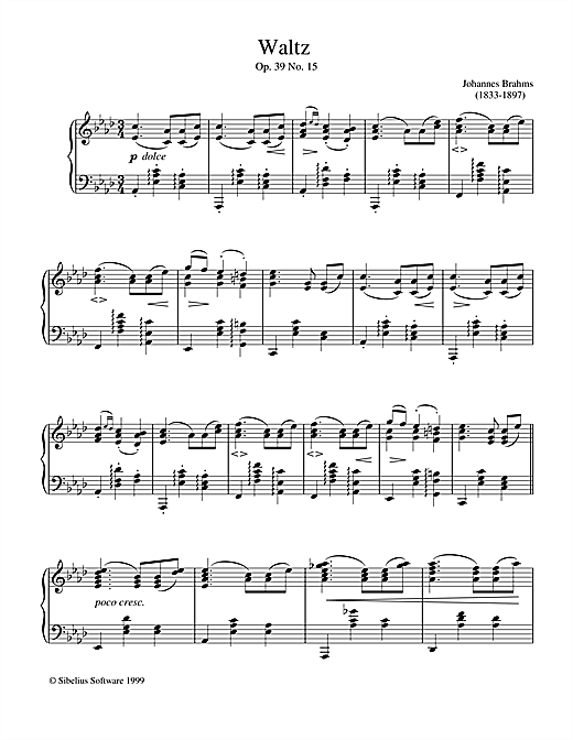 Learn to play Johannes Brahms Waltz Op.39 No.15 sheet music for Piano in minutes. Johannes Brahms Waltz Op.39 No.15 sheet music notes and chords. Download Printable PDF.