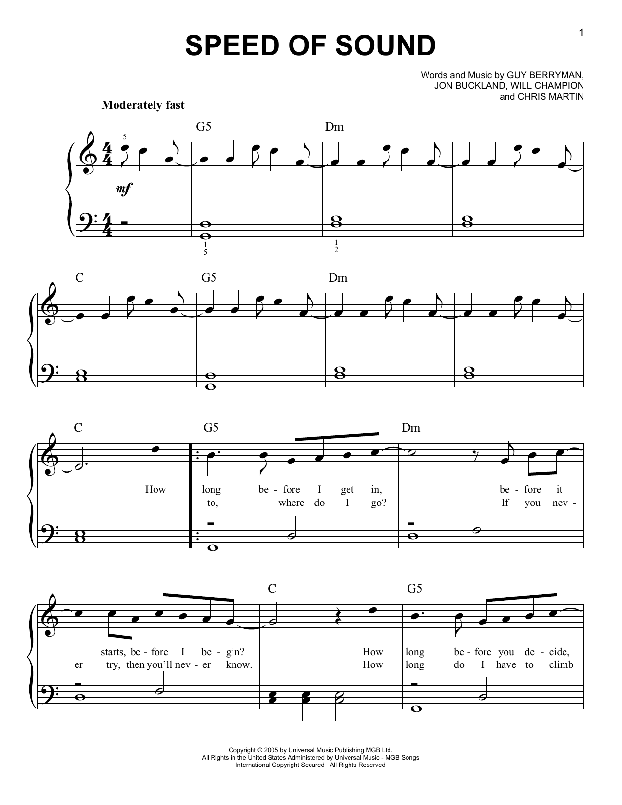 Learn to play Coldplay Speed Of Sound sheet music for Easy Piano in minutes. Coldplay Speed Of Sound sheet music notes and chords. Download Printable PDF.