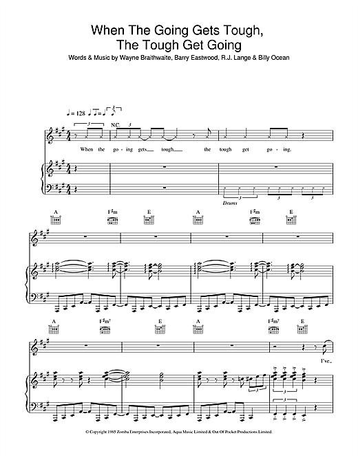 Learn to play Billy Ocean When The Going Gets Tough, The Tough Get Going sheet music for Piano, Vocal & Guitar in minutes. Billy Ocean When The Going Gets Tough, The Tough Get Going sheet music notes and chords. Download Printable PDF.