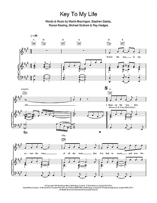 Learn to play Boyzone Key To My Life sheet music for Piano, Vocal & Guitar (Right-Hand Melody) in minutes. Boyzone Key To My Life sheet music notes and chords. Download Printable PDF.