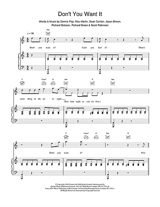Learn to play Five Don't You Want It sheet music for Piano, Vocal & Guitar in minutes. Five Don't You Want It sheet music notes and chords. Download Printable PDF.
