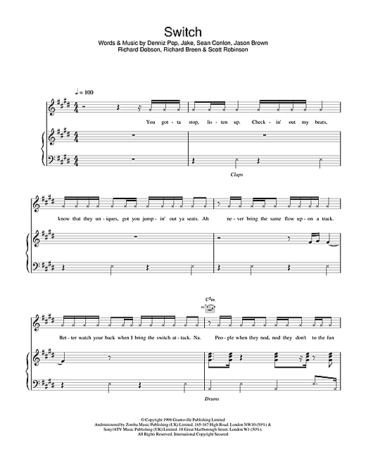 Learn to play Five Switch sheet music for Piano, Vocal & Guitar in minutes. Five Switch sheet music notes and chords. Download Printable PDF.