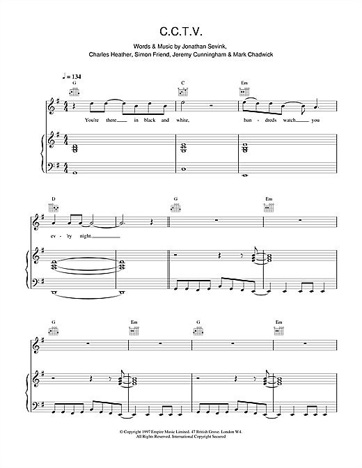 Learn to play The Levellers CCTV sheet music for Piano, Vocal & Guitar in minutes. The Levellers CCTV sheet music notes and chords. Download Printable PDF.
