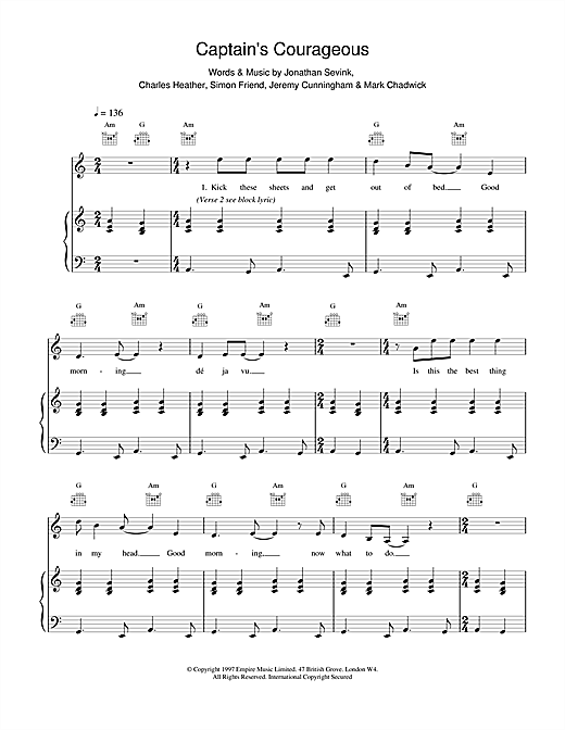 Learn to play The Levellers Captain's Courageous sheet music for Piano, Vocal & Guitar in minutes. The Levellers Captain's Courageous sheet music notes and chords. Download Printable PDF.