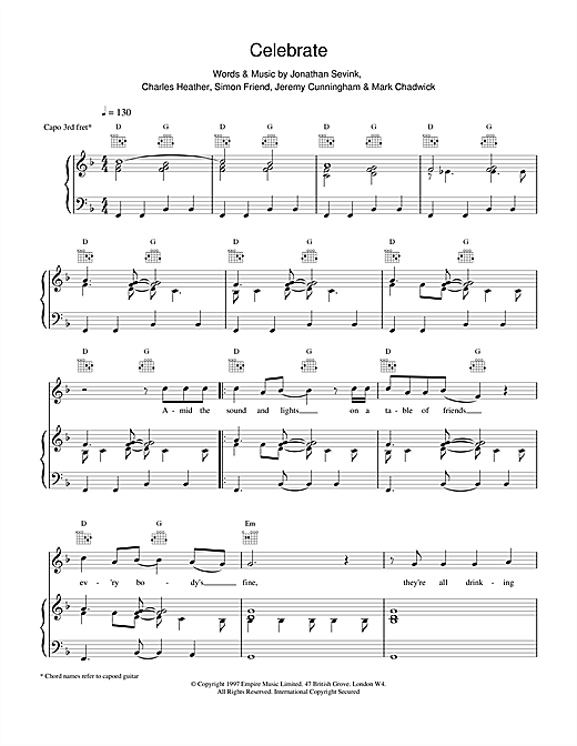 Learn to play The Levellers Celebrate sheet music for Piano, Vocal & Guitar in minutes. The Levellers Celebrate sheet music notes and chords. Download Printable PDF.