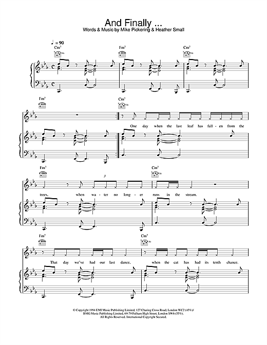 Learn to play M People And Finally sheet music for Piano, Vocal & Guitar (Right-Hand Melody) in minutes. M People And Finally sheet music notes and chords. Download Printable PDF.