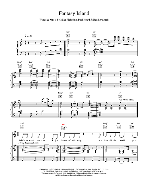 Learn to play M People Fantasy Island sheet music for Piano, Vocal & Guitar in minutes. M People Fantasy Island sheet music notes and chords. Download Printable PDF.