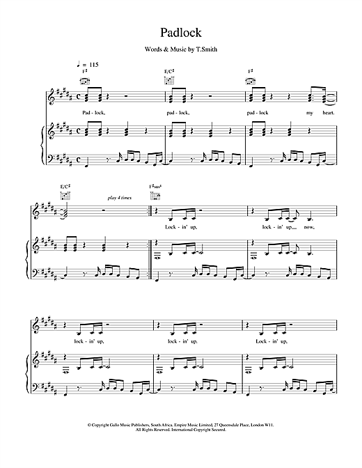 Learn to play M People Padlock sheet music for Piano, Vocal & Guitar (Right-Hand Melody) in minutes. M People Padlock sheet music notes and chords. Download Printable PDF.