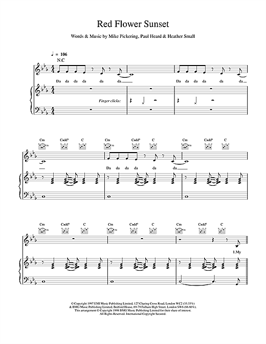 Learn to play M People Red Flower Sunset sheet music for Piano, Vocal & Guitar in minutes. M People Red Flower Sunset sheet music notes and chords. Download Printable PDF.