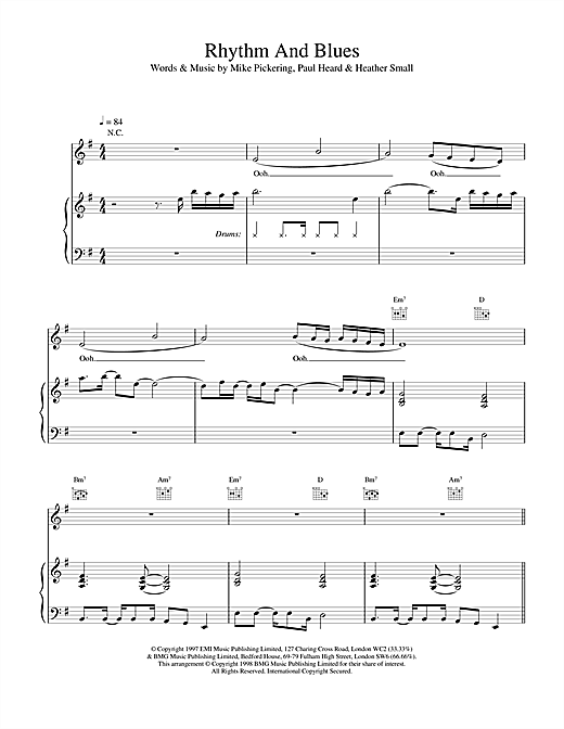 Learn to play M People Rhythm And Blues sheet music for Piano, Vocal & Guitar in minutes. M People Rhythm And Blues sheet music notes and chords. Download Printable PDF.