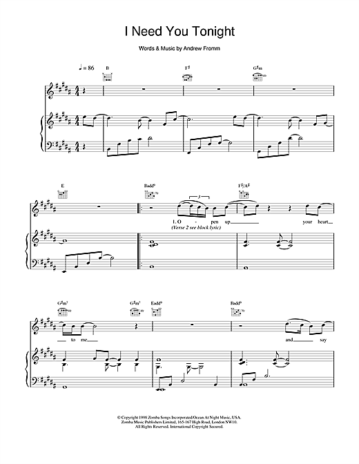 Learn to play Backstreet Boys I Need You Tonight sheet music for Piano, Vocal & Guitar in minutes. Backstreet Boys I Need You Tonight sheet music notes and chords. Download Printable PDF.