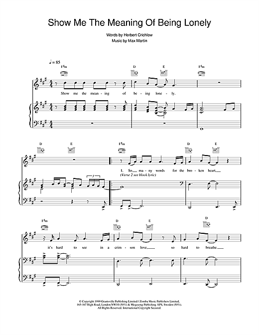Learn to play Backstreet Boys Show Me The Meaning Of Being Lonely sheet music for Piano, Vocal & Guitar (Right-Hand Melody) in minutes. Backstreet Boys Show Me The Meaning Of Being Lonely sheet music notes and chords. Download Printable PDF.