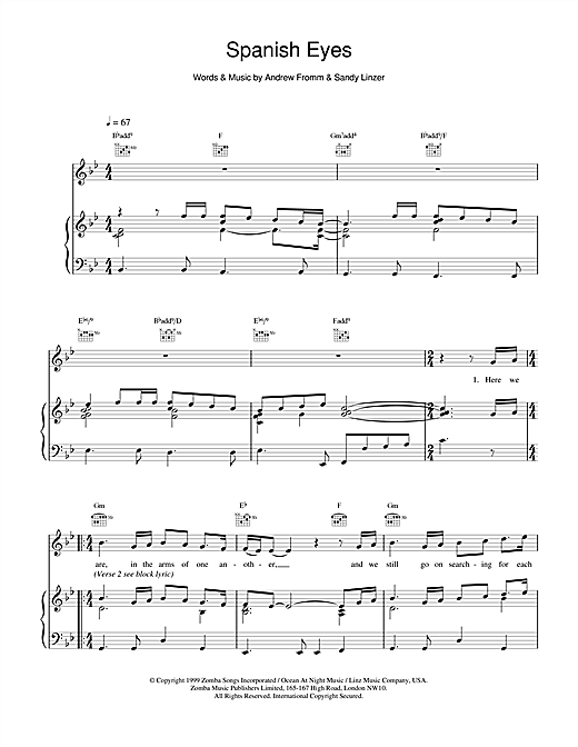 Learn to play Backstreet Boys Spanish Eyes sheet music for Piano, Vocal & Guitar (Right-Hand Melody) in minutes. Backstreet Boys Spanish Eyes sheet music notes and chords. Download Printable PDF.