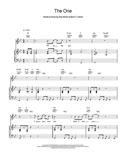 Learn to play Backstreet Boys The One sheet music for Piano, Vocal & Guitar in minutes. Backstreet Boys The One sheet music notes and chords. Download Printable PDF.