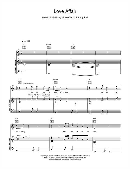Learn to play Erasure Love Affair sheet music for Piano, Vocal & Guitar (Right-Hand Melody) in minutes. Erasure Love Affair sheet music notes and chords. Download Printable PDF.