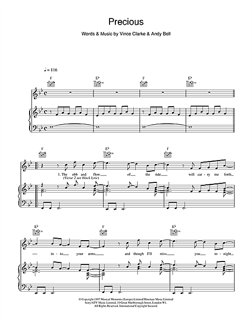 Learn to play Erasure Precious sheet music for Piano, Vocal & Guitar (Right-Hand Melody) in minutes. Erasure Precious sheet music notes and chords. Download Printable PDF.