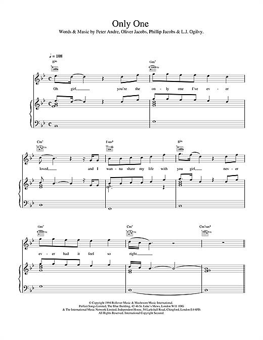 Learn to play Peter Andre Only One sheet music for Piano, Vocal & Guitar (Right-Hand Melody) in minutes. Peter Andre Only One sheet music notes and chords. Download Printable PDF.