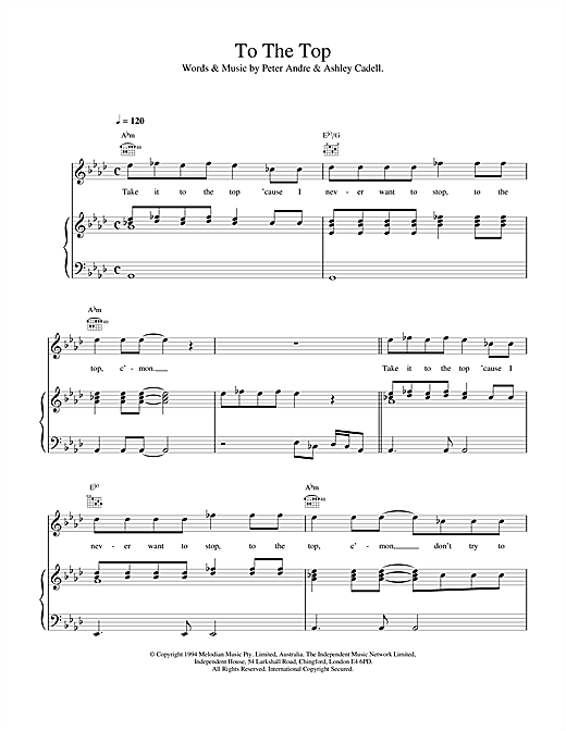 Learn to play Peter Andre To The Top sheet music for Piano, Vocal & Guitar (Right-Hand Melody) in minutes. Peter Andre To The Top sheet music notes and chords. Download Printable PDF.