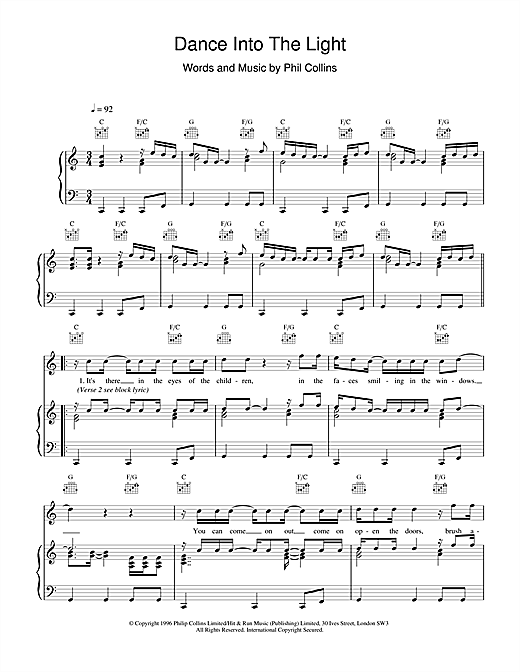 Learn to play Phil Collins Dance Into The Light sheet music for Piano, Vocal & Guitar (Right-Hand Melody) in minutes. Phil Collins Dance Into The Light sheet music notes and chords. Download Printable PDF.