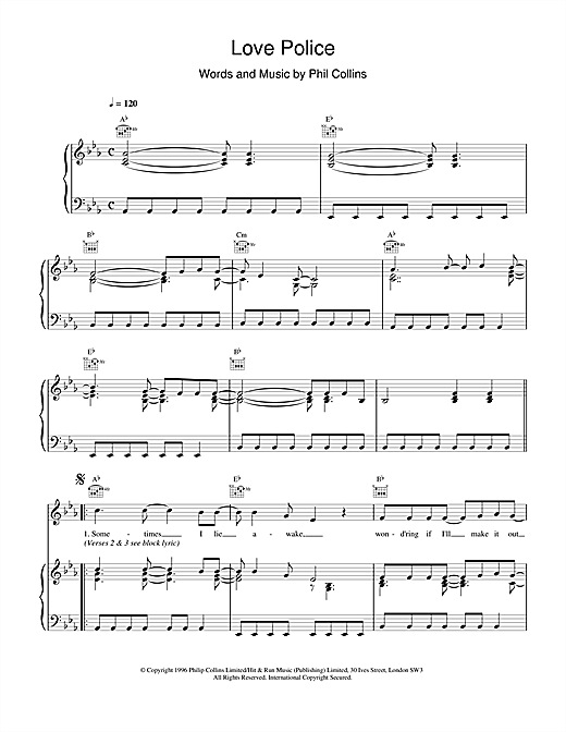 Learn to play Phil Collins Love Police sheet music for Piano, Vocal & Guitar (Right-Hand Melody) in minutes. Phil Collins Love Police sheet music notes and chords. Download Printable PDF.