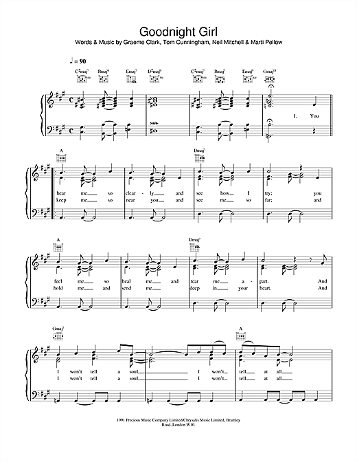 Learn to play Wet Wet Wet Goodnight Girl sheet music for Piano & Vocal in minutes. Wet Wet Wet Goodnight Girl sheet music notes and chords. Download Printable PDF.