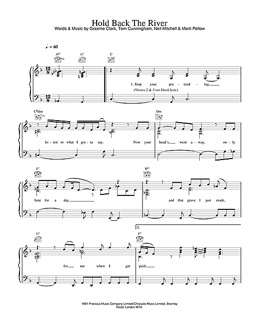 Learn to play Wet Wet Wet Hold Back The River sheet music for Piano, Vocal & Guitar (Right-Hand Melody) in minutes. Wet Wet Wet Hold Back The River sheet music notes and chords. Download Printable PDF.