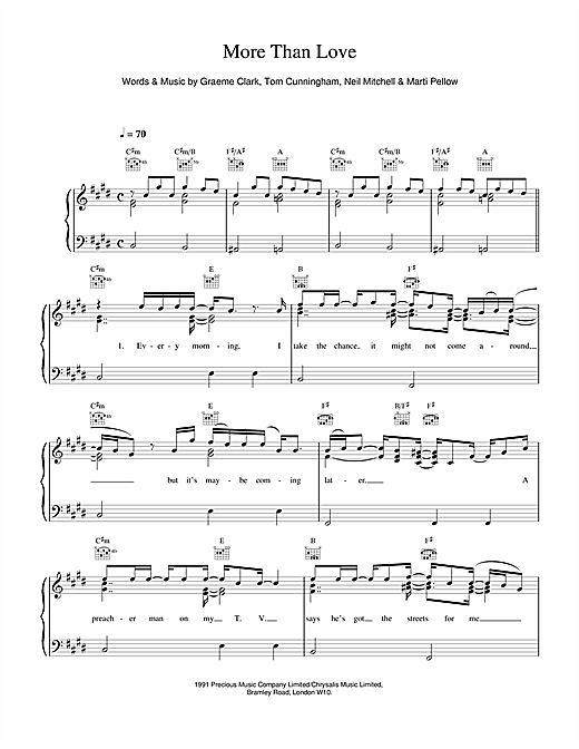 Learn to play Wet Wet Wet More Than Love sheet music for Piano, Vocal & Guitar (Right-Hand Melody) in minutes. Wet Wet Wet More Than Love sheet music notes and chords. Download Printable PDF.