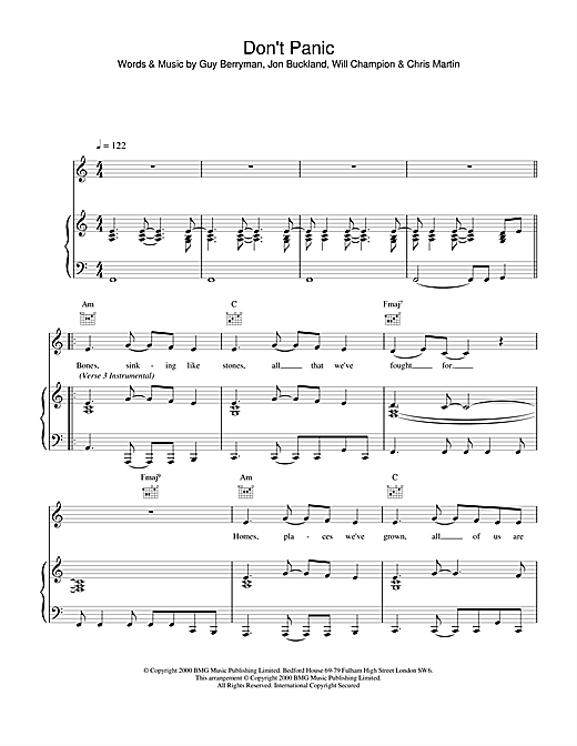 Learn to play Coldplay Don't Panic sheet music for Piano, Vocal & Guitar in minutes. Coldplay Don't Panic sheet music notes and chords. Download Printable PDF.