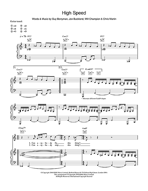 Learn to play Coldplay High Speed sheet music for Piano, Vocal & Guitar in minutes. Coldplay High Speed sheet music notes and chords. Download Printable PDF.