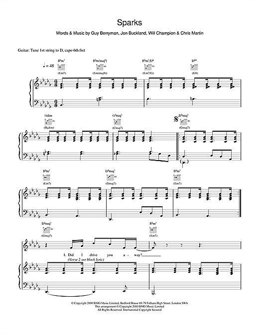 Learn to play Coldplay Sparks sheet music for Piano, Vocal & Guitar in minutes. Coldplay Sparks sheet music notes and chords. Download Printable PDF.