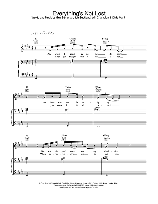 Learn to play Coldplay Everything's Not Lost sheet music for Piano, Vocal & Guitar in minutes. Coldplay Everything's Not Lost sheet music notes and chords. Download Printable PDF.