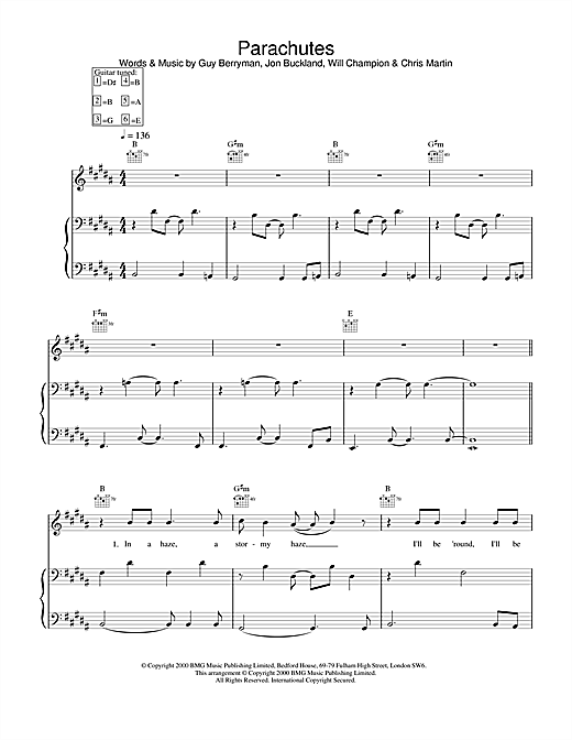 Learn to play Coldplay Parachutes sheet music for Piano, Vocal & Guitar in minutes. Coldplay Parachutes sheet music notes and chords. Download Printable PDF.