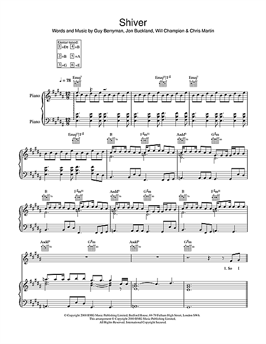 Learn to play Coldplay Shiver sheet music for Piano, Vocal & Guitar in minutes. Coldplay Shiver sheet music notes and chords. Download Printable PDF.